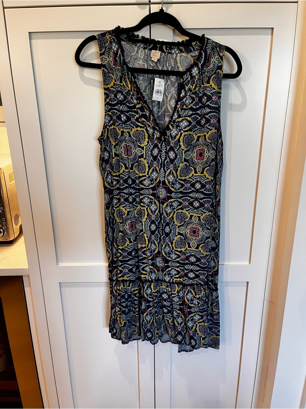LOFT Sleeveless Blue Patterned  V-Neck Dress/Coverup